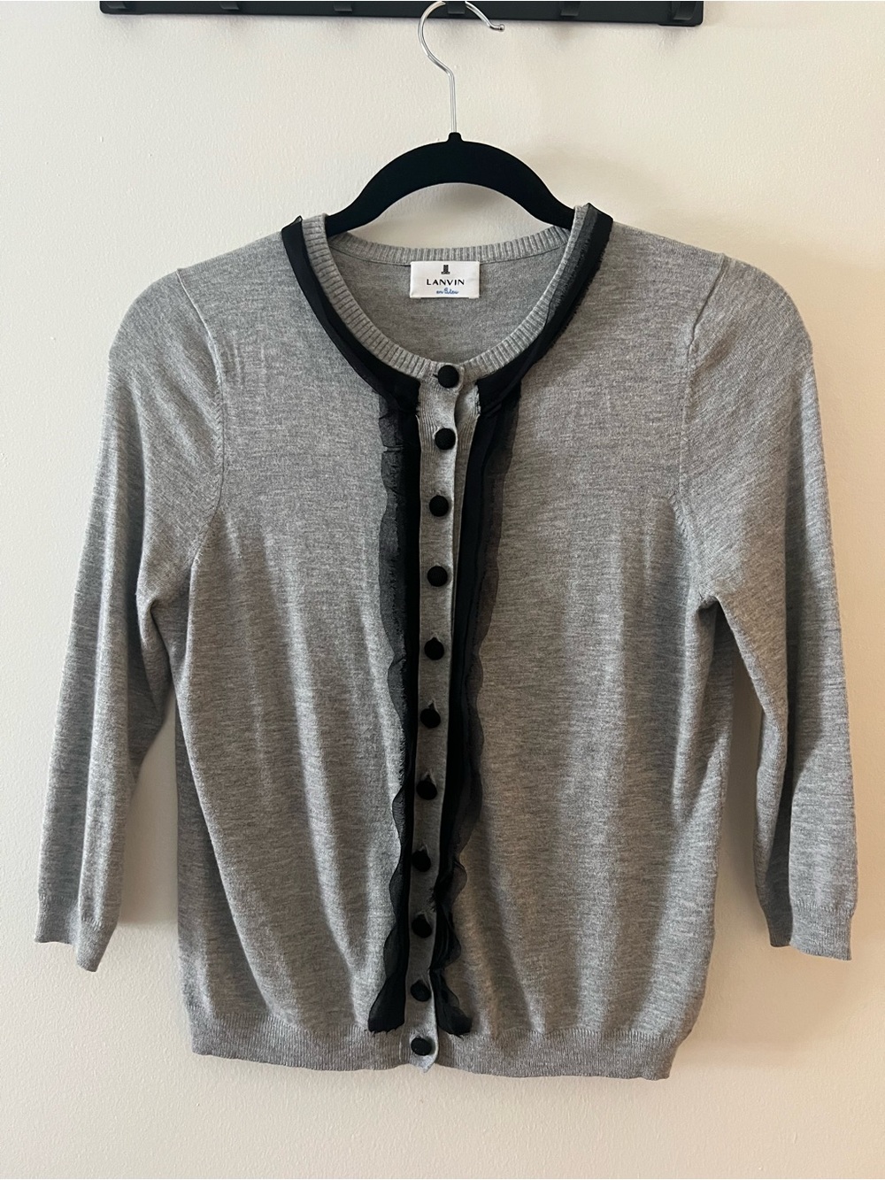 Lanvin Gray Cardigan with Black Trim and Buttons